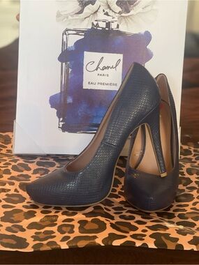 BCBGeneration Navy Textured High Heel Pumps